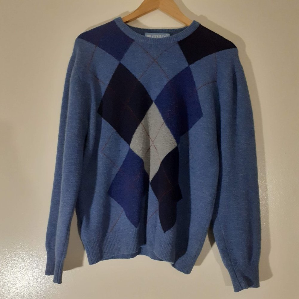 Blue Argyle print Lambswool Sweater Spring/ FW size 42 Italian or medium